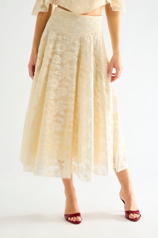 Jupe midi en dentelle taille haute - Ivoire