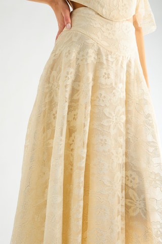 Jupe midi en dentelle taille haute - Ivoire