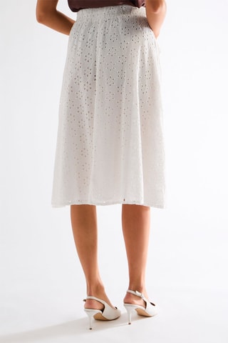 Jupe midi en broderie anglaise - Blanc