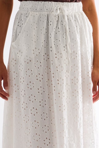 Jupe midi en broderie anglaise - Blanc