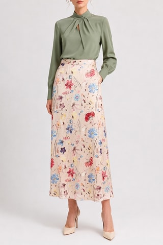 Jupe longue taille haute - Beige