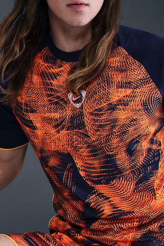 T-shirt de football Academy - Bleu nuit et orange