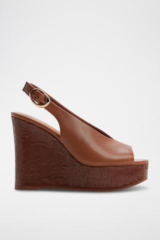 Sandali con zeppa in pelle Tatianah - Marrone scuro