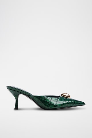 Ciabatte con tacco in pelle in vernice Carsynn - Verde scuro