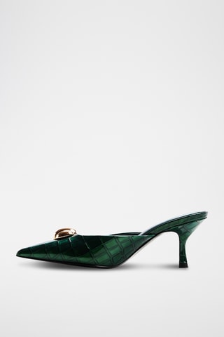 Ciabatte con tacco in pelle in vernice Carsynn - Verde scuro