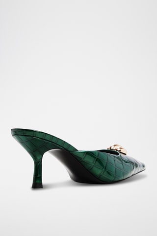 Ciabatte con tacco in pelle in vernice Carsynn - Verde scuro