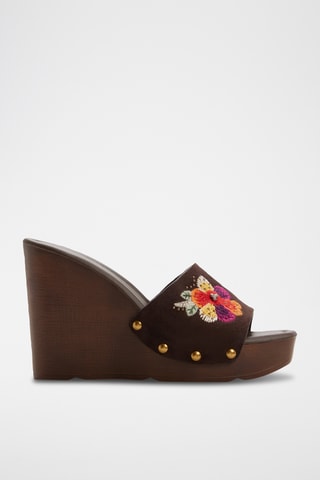 Ciabatte con zeppa in pelle scamosciata di montone Grounded - Marrone