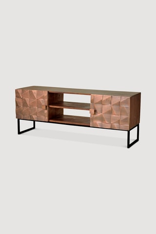 Meuble TV 2 portes en manguier et détails bronze - 140 x 55 x 40 cm
