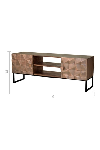 Meuble TV 2 portes en manguier et détails bronze - 140 x 55 x 40 cm