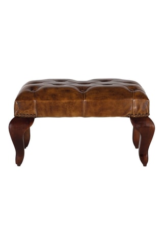 Banc en acacia et cuir - 61 x 43 x 34 cm