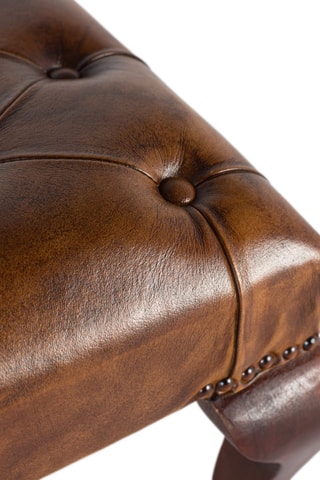 Banc en acacia et cuir - 61 x 43 x 34 cm