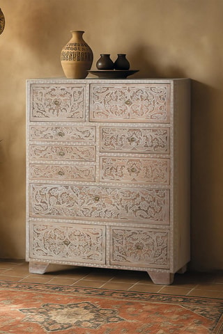 Commode 10 tiroirs en manguier - 70 x 90 x 30 cm