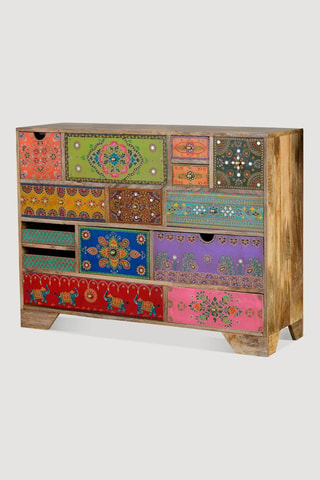 Commode 14 tiroirs en manguier - 120 x 90 x 40 cm