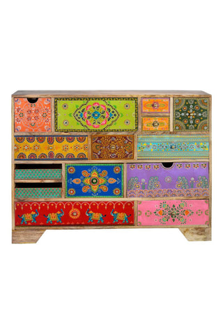 Commode 14 tiroirs en manguier - 120 x 90 x 40 cm