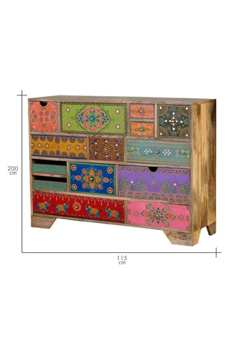 Commode 14 tiroirs en manguier - 120 x 90 x 40 cm