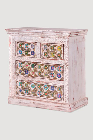 Commode 4 tiroirs en manguier, bronze et céramique - 90 x 40 x 90 cm