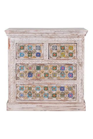 Commode 4 tiroirs en manguier, bronze et céramique - 90 x 40 x 90 cm