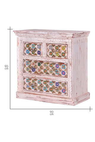 Commode 4 tiroirs en manguier, bronze et céramique - 90 x 40 x 90 cm