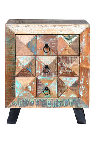 Table d'appoint 3 tiroirs en bois recyclé