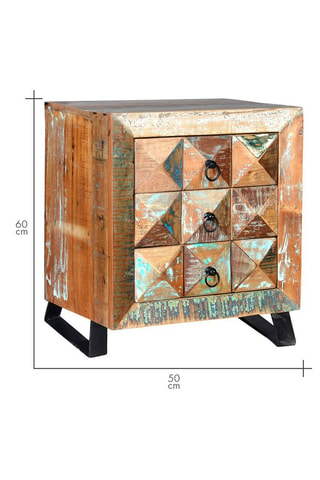 Table d'appoint 3 tiroirs en bois recyclé