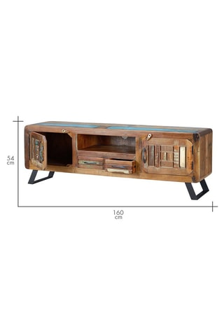 Meuble TV 2 portes en bois recyclé - 160 x 54 x 40 cm
