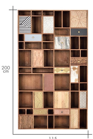 Bibliothèque 11 portes en manguier -  115 x 30 x 200 cm