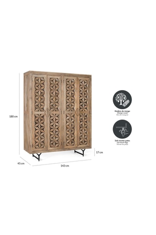 Armoire 4 portes en manguier - 143 x 180 x 45 cm