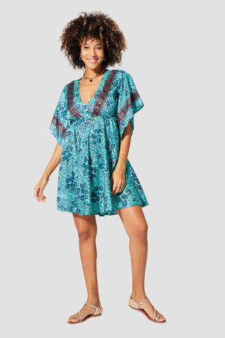 Trapezium Jurk - Goudkleurig en turquoise
