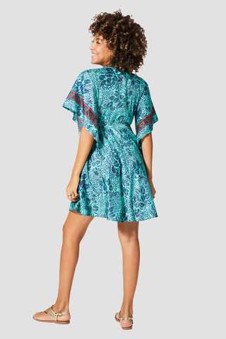 Trapezium Jurk - Goudkleurig en turquoise