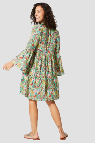 Midi-jurk - Beige en multicolor
