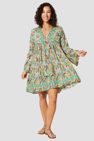 Midi-jurk - Beige en multicolor
