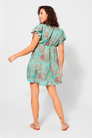 Trapezium Jurk - Turquoise en oranje