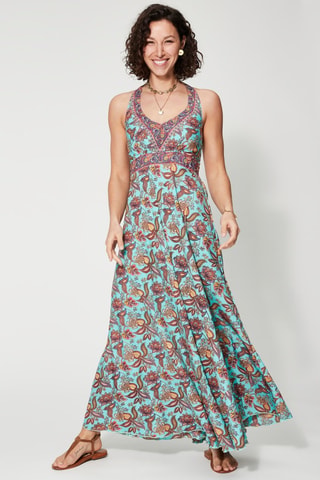 Lange Jurk - Turquoise en roze