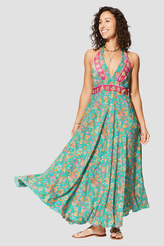 Lange Jurk - Groen en roze