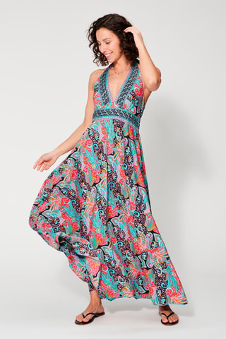 Lange Jurk - Zwart en turquoise