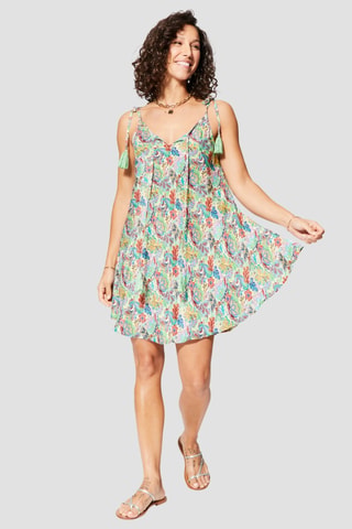 Trapezium Jurk - Beige en multicolor
