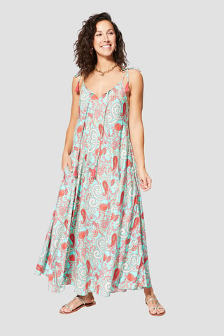 Lange Jurk - Turquoise en rood
