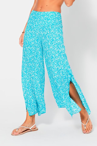 7/8 Broek Flare Cut - Turquoise en wit