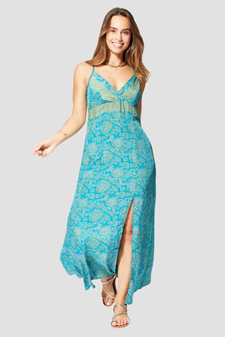 Lange Jurk - Turquoise en geel