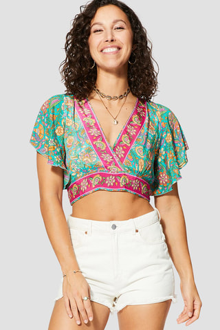 Crop Top - Groen en roze