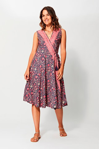 Midi-jurk - Marineblauw en roze
