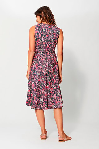 Midi-jurk - Marineblauw en roze