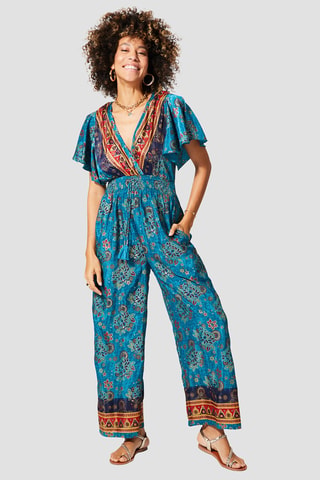 Jumpsuit - Goudkleurig en blauw