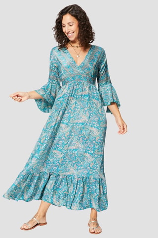 Lange Jurk - Turquoise en grijs