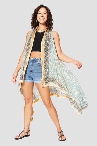 Kimono - Beige en blauw