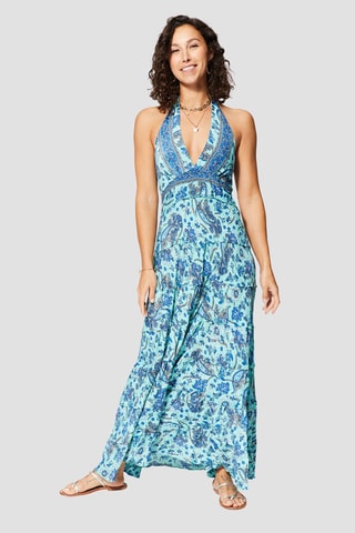 Lange Jurk - Blauw en wit