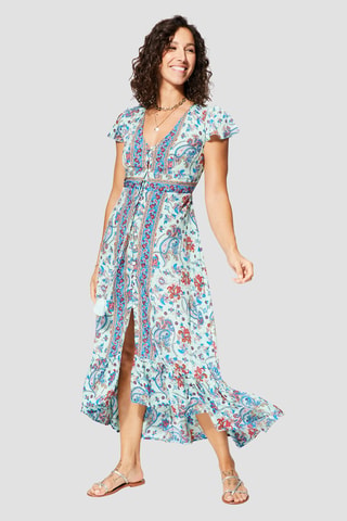 Lange Jurk - Blauw en roze