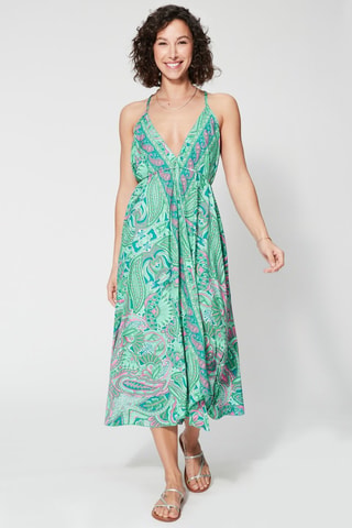 Midi-jurk - Groen en roze