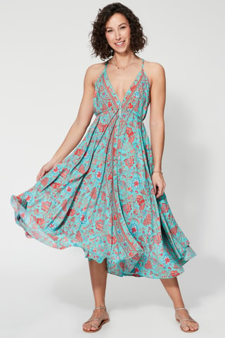 Midi-jurk - Turquoise en oranje