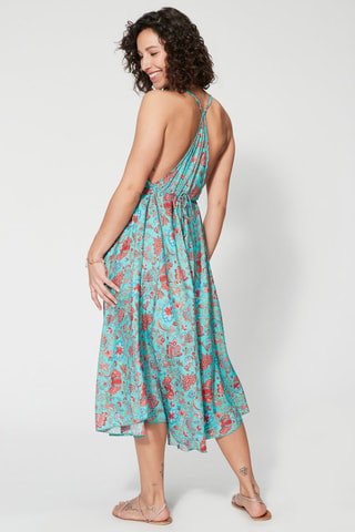Midi-jurk - Turquoise en oranje